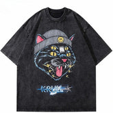 Black Cat Printed Oversized T-Shirt